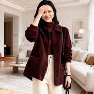 JOYIASS安格拉红摇粒绒夹克外套春秋穿搭女2025新款气质加厚保暖