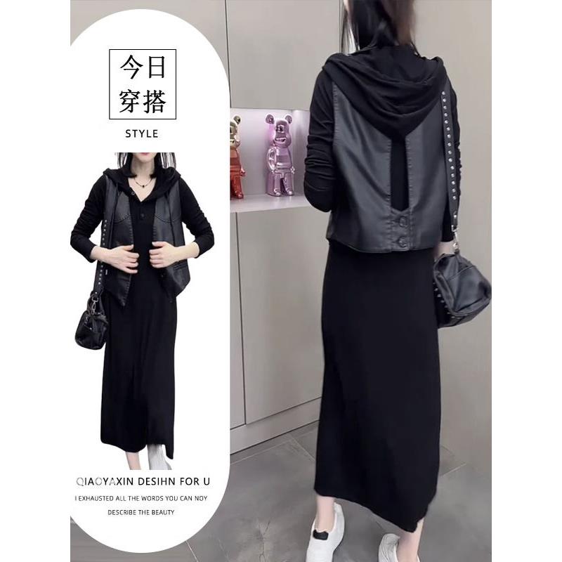 JOYIASS欧美风宽松套装中长款连衣裙秋季黑色百搭暗黑风网红长裙