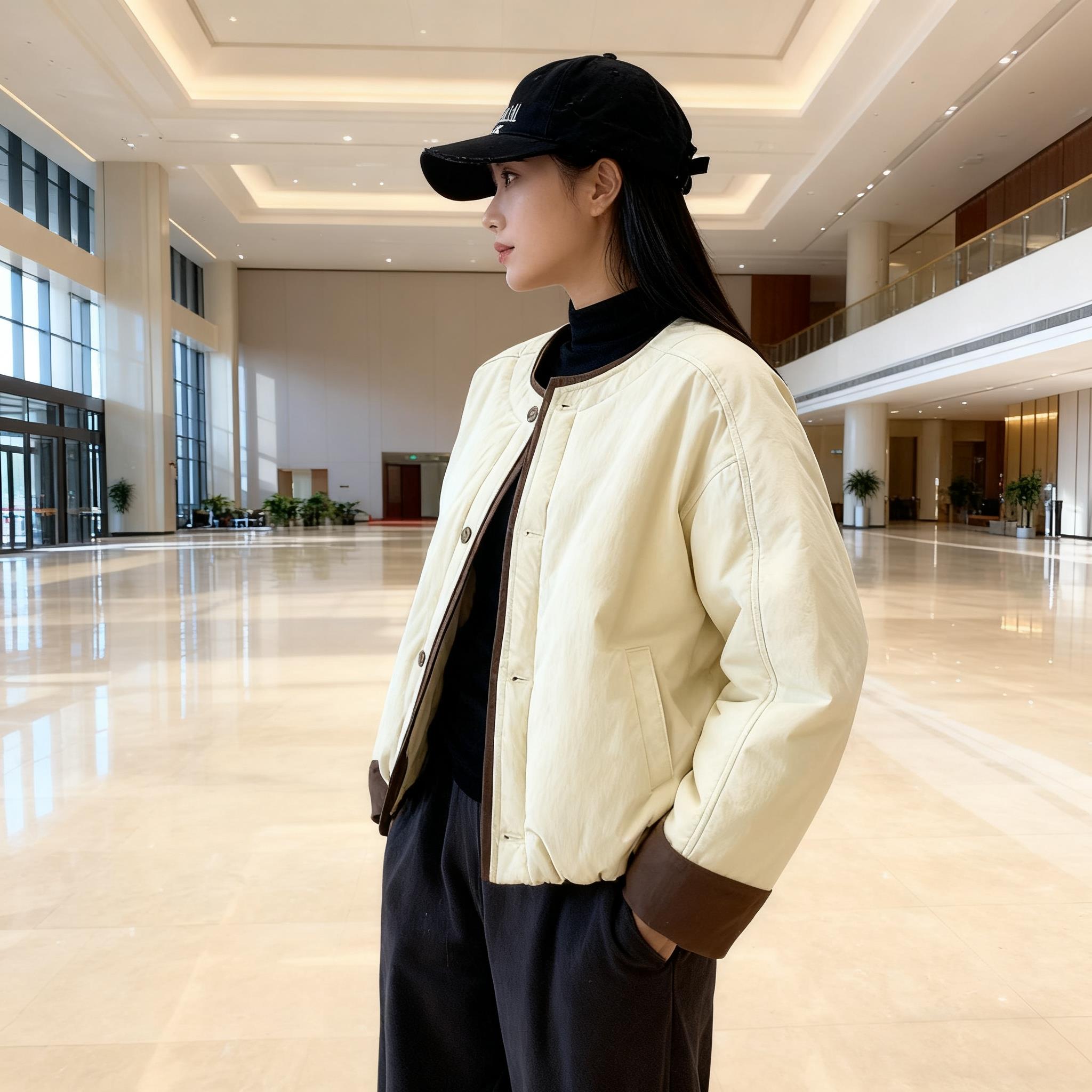 JOYIASS高端学院风撞色服外套女小个子2025秋冬季新款宽松保暖黄