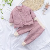 宽松版 男女儿童秋冬套装 加厚中小童宝宝棉服袄保暖防风长袖 两件套