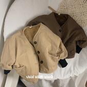 儿童加绒外套秋冬款 男童简约韩系女童外衣洋气宝宝棉衣森系复古