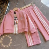 女童休闲运动套装 子T恤时髦三件套3 女宝宝粉色外套裤 2025秋季 新款