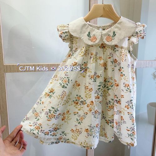 婴幼儿女童纯棉碎花连衣裙2022夏装新款宝宝法式翻领裙子小童裙衫