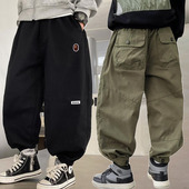 男女中大儿童装 宽松工装 长裤 日本潮牌BAPE春秋新款 休闲简约束脚裤