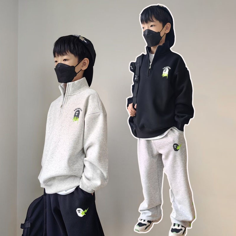 日本潮牌bapekids秋冬男女中大儿童装加厚立领防风加绒卫衣外套