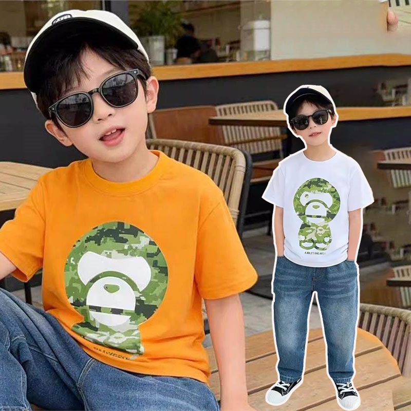 日本潮牌bapekids夏季男女中大儿童装迷彩短袖T恤休闲圆领上衣