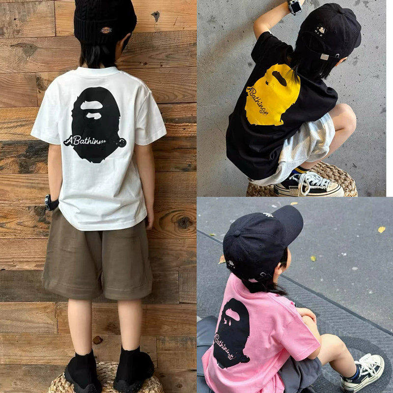 日本潮牌bapekids夏季男女中大儿童装帅气百搭T恤短袖半袖上衣