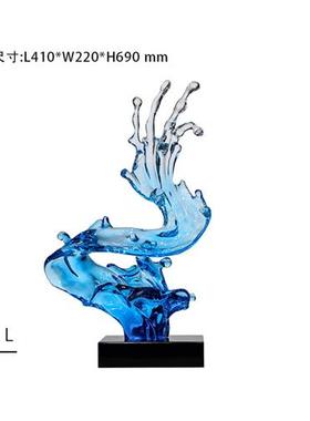 创意浪花雕塑透明树脂摆件现代酒店售楼大厅别墅样板房软装艺术品