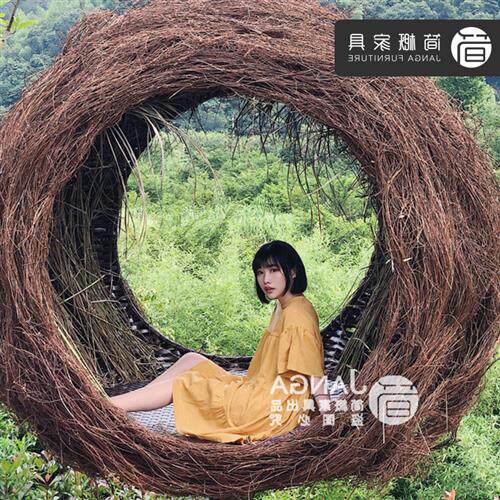 巴厘岛网红鸟巢吊篮户外秋千创意藤编圆形床水滴景区抖音民宿摇床