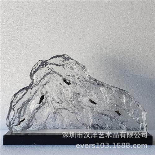 酒店人造水晶新款装现代双面肌理透明树脂假山摆件家居饰品艺术品