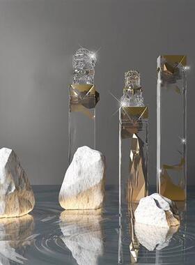 新中式透明树脂狮子摆件金箔拴马桩立柱酒店别墅家居貔貅雕塑落地