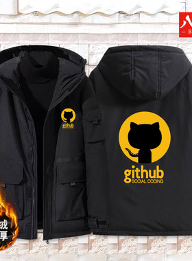 Github章鱼猫程序员码农 Linux Ruby极客IT男连帽羽绒服外套秋冬