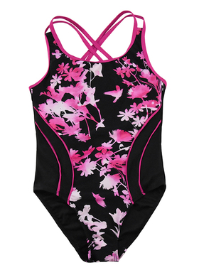 学生中童大童儿童泳衣连体女孩专业泳装黑色夏季学游泳8-10岁2026