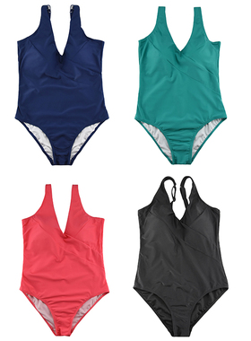 微胖欧美连体泳衣女性感时尚潮流度假温泉遮肚黑色带胸垫无袖高档