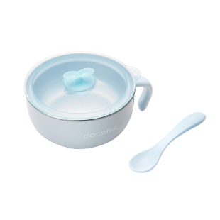 可可萌400ml不锈钢带盖碗勺子套装宝宝吃饭辅食碗吃饭碗勺子餐具