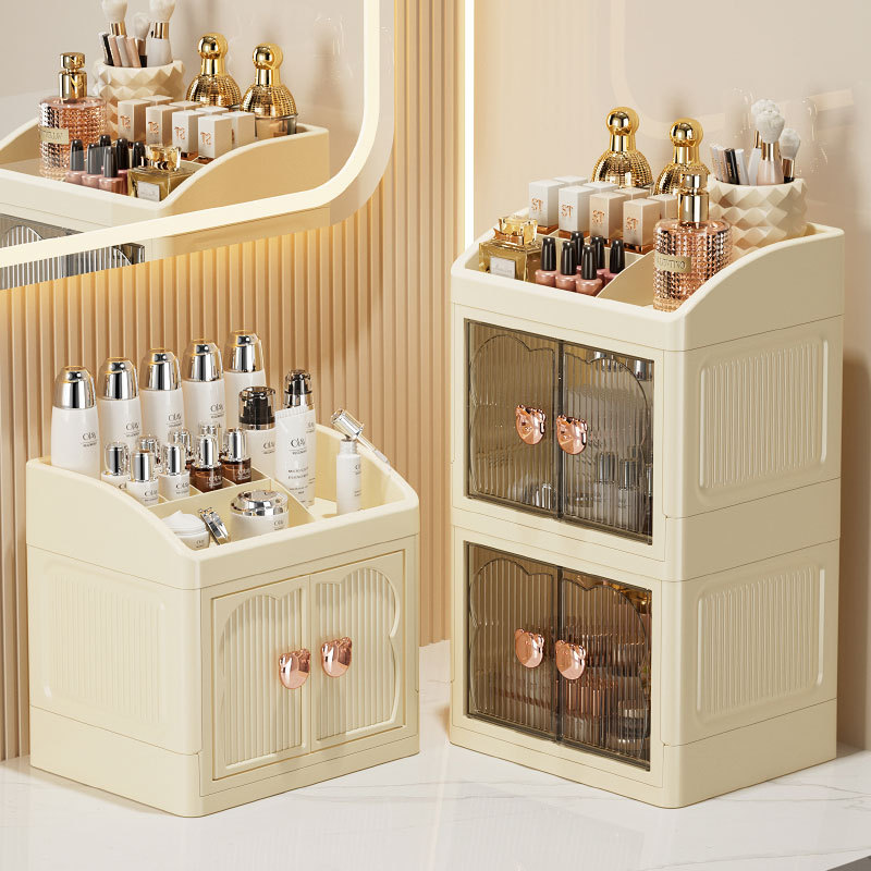 高级感桌面收纳盒折叠多层整理盒子口红化妆品收纳盒护肤品储物柜
