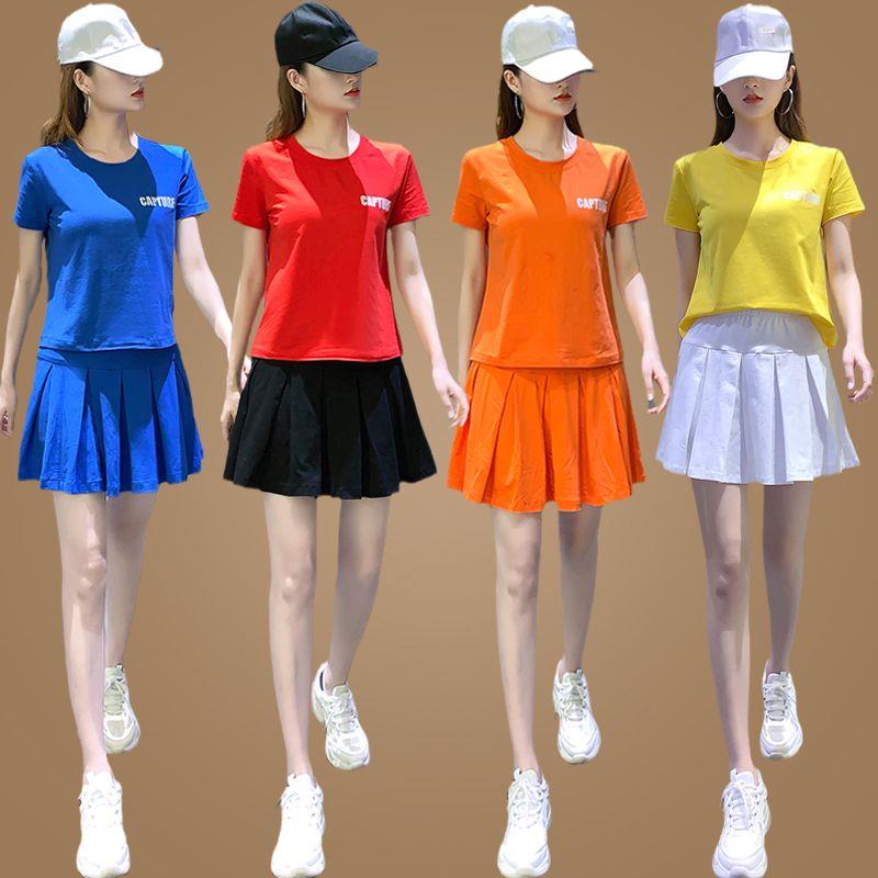 夏季新款短袖广场舞服装运动短裙套装女短款舞蹈服跳舞衣曳步时尚