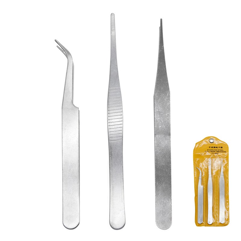 diy电路板维修 m3支装模型镊子弯头尖头带齿圆头 夹取精密零件