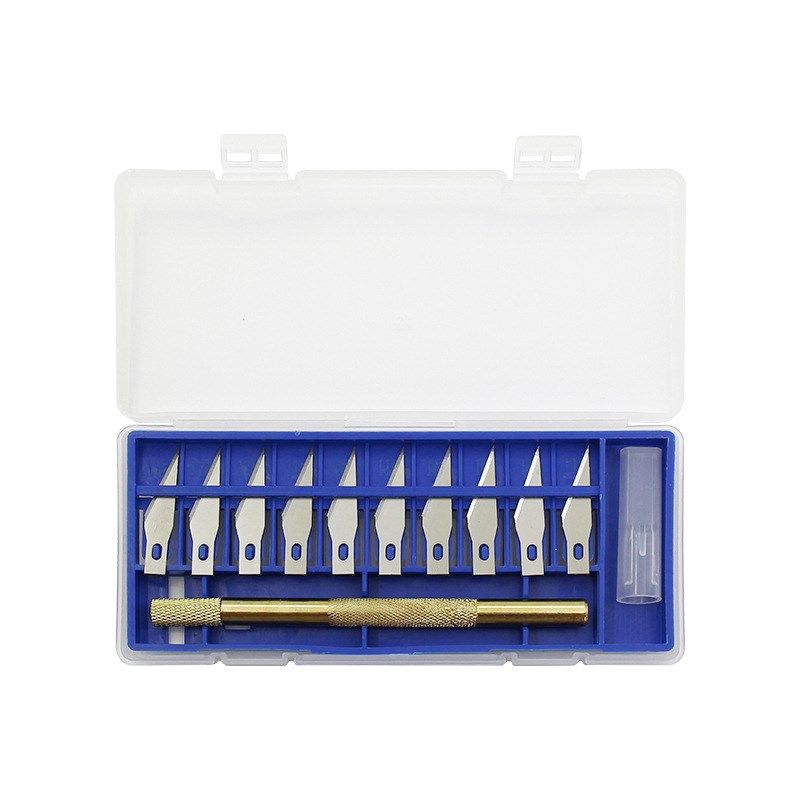 黄铜杆雕刻刀10件套裁纸橡皮章模型手工diy美工刀R配10片11号刀片