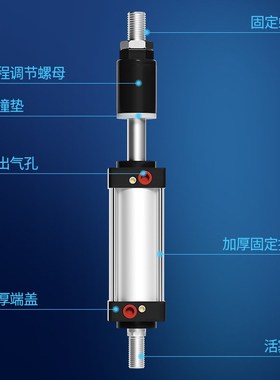 气缸气动可调行程大推力SCJ32/40/50/63/80/100*25/75-S带磁