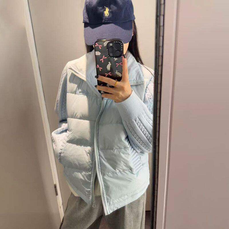 针织拼接字母刺绣撞色立领棉服女冬季新款百搭宽松短款面包服外套