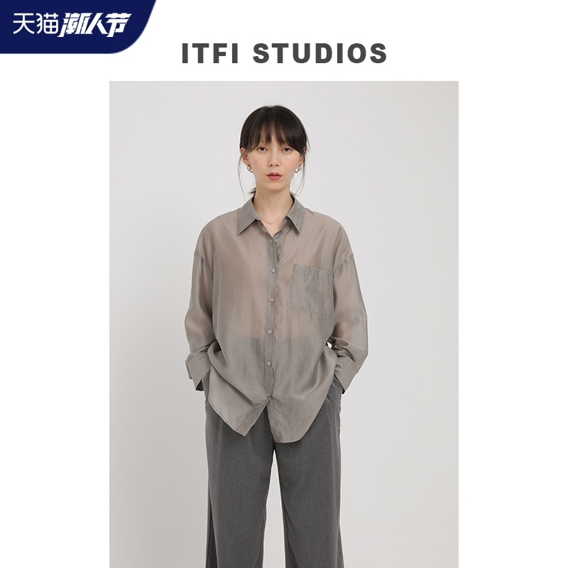 ITFI衬衫女设计感小众2020新款夏季薄款天丝衬衣长袖宽松防晒上衣