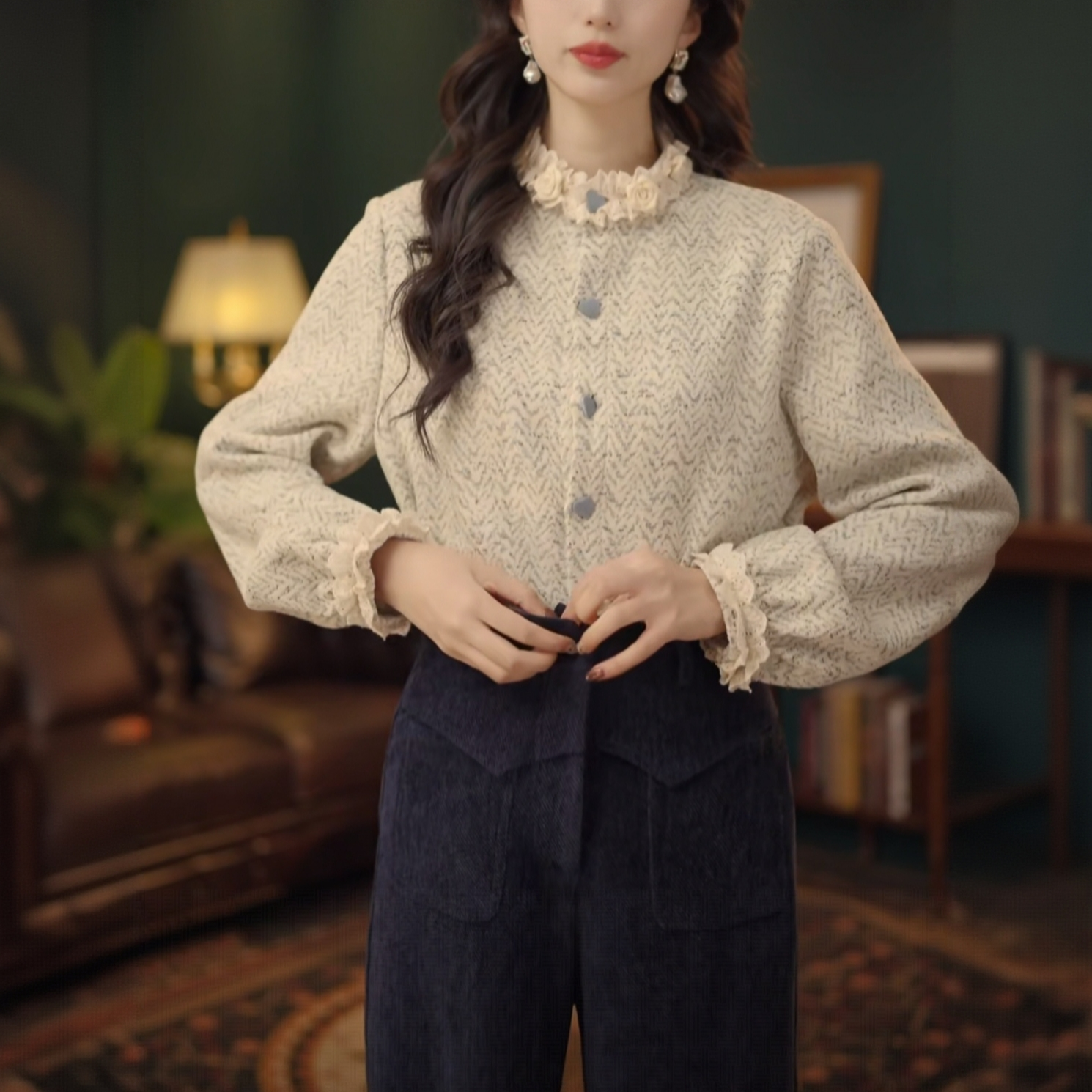 秋冬复古港风秋冬厚款休闲百搭衬衫上衣温柔风小众设计女气质复古