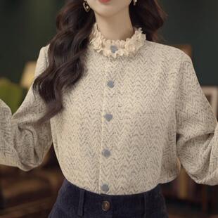 温柔风小众设计女气质复古港风2025秋冬厚款休闲百搭衬衫上衣