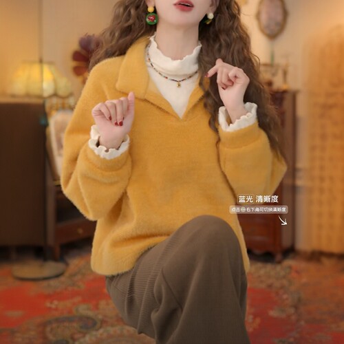 长袖卫衣女款加厚冬休闲宽松设计感假两件上衣复古百搭衬衫上衣