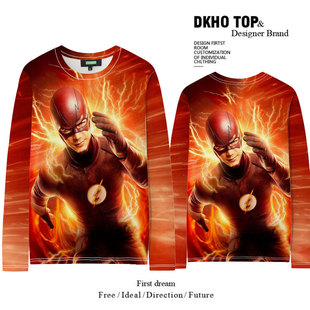 DC正义联盟the flash闪电侠长袖t恤男潮ins超级英雄春秋衣服宽松
