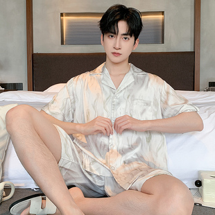 凉感冰丝睡衣男士夏季家居服短袖裤丝绸薄款宽松大尺码夏天休闲
