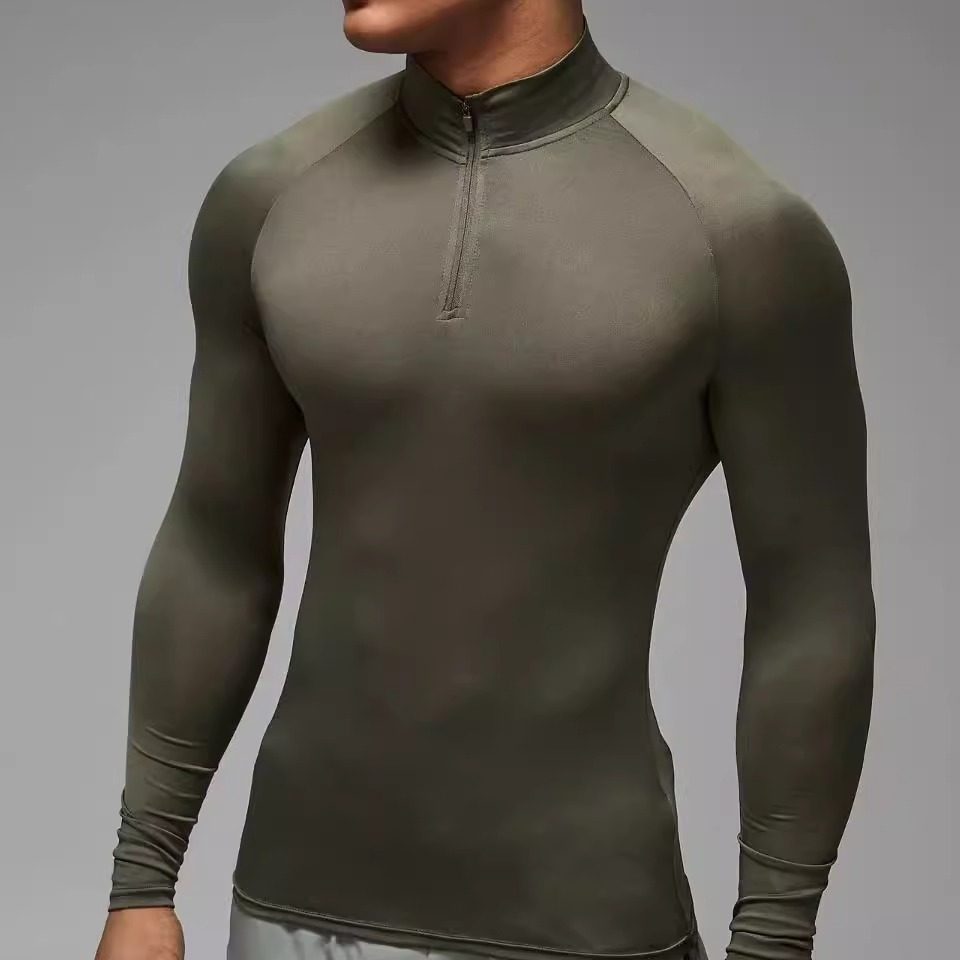 男子半拉链健身长袖1/4zipT恤