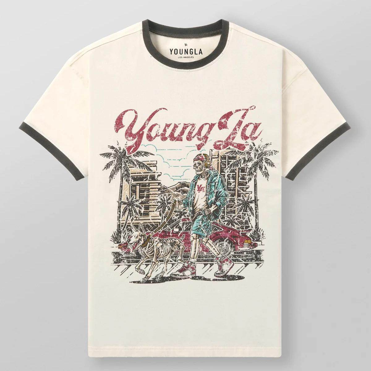 LA洛杉矶 男子美式复古Tee 修身T恤撞色 棉质亲肤健身运动休闲