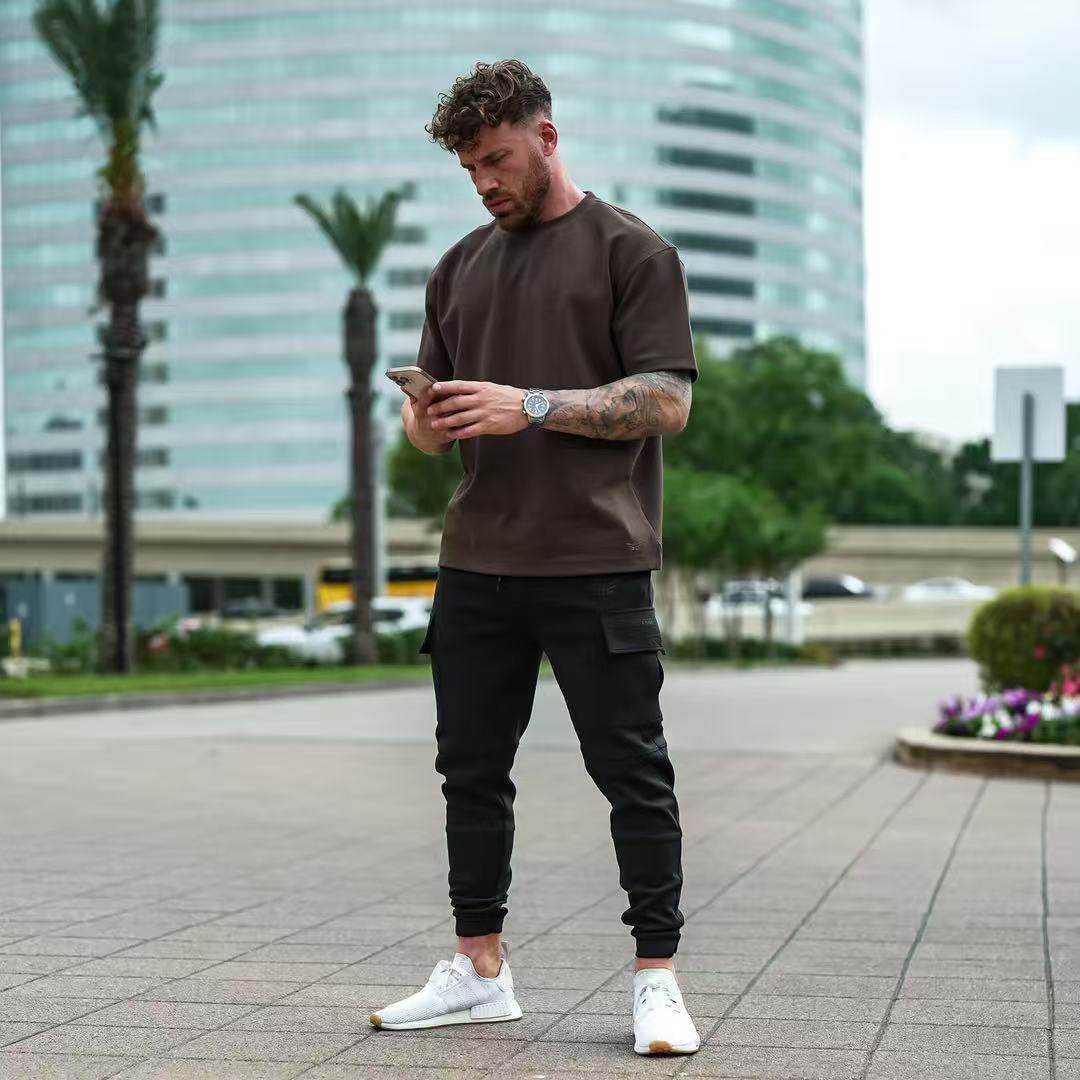 EDGE男短袖健身基础纯色百搭T恤运动休闲纯棉圆领宽松夏季