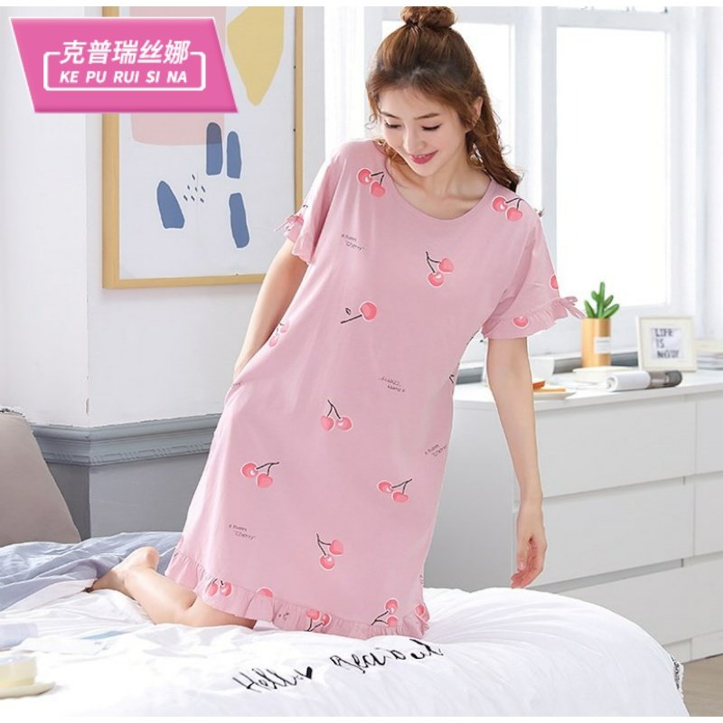 。睡裙可爱日系夏公主风睡衣连体女春可爱连脚夏季夹棉薄款短袖睡
