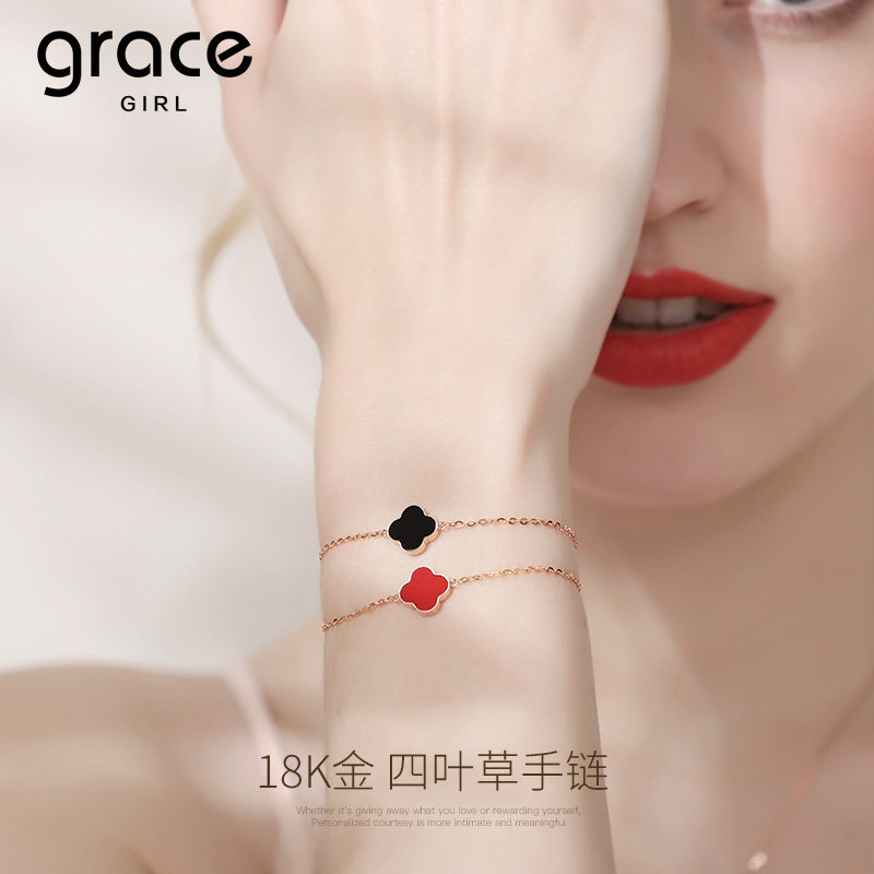 四叶草手链女18k彩金正品ins小众设计简约高级感玫瑰金礼物送女友
