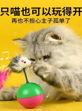彩色球形逗猫棒羽毛装饰解闷玩具猫咪互动宠物用品全阶段球形装饰