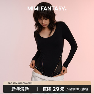 MIMI 性感镂空收腰显瘦连体衣女 FANTASY免穿文胸2025秋冬打底衫