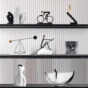 高级感现代格调样板间书柜书房软装饰品艺术品摆件陈列意式摆设