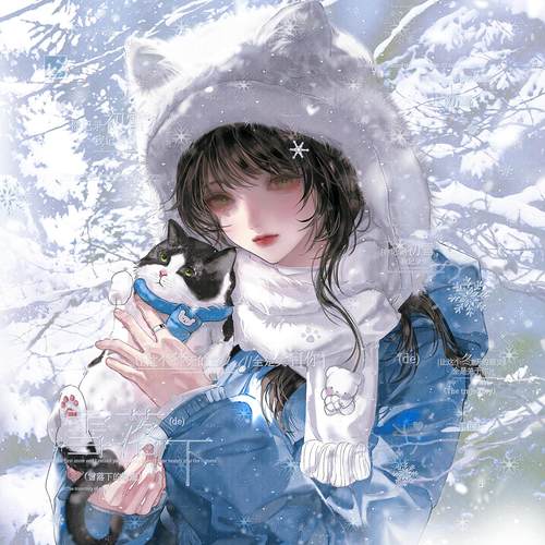 50张 三咪直购 冬日雪地情侣动漫插画头像扭蛋原创圈 高清无水印