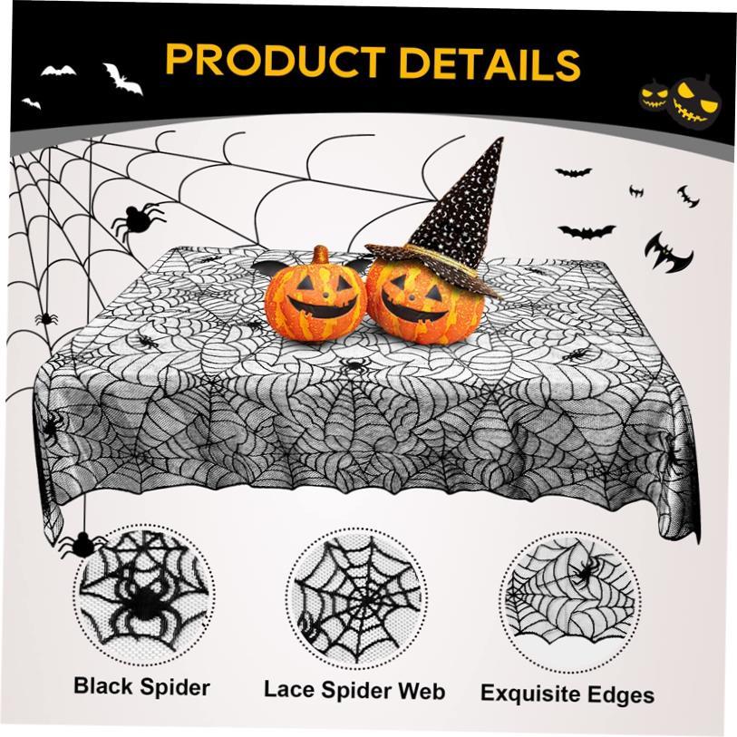 Halloween Table Cloth, Spider Webs Tablecloths Black