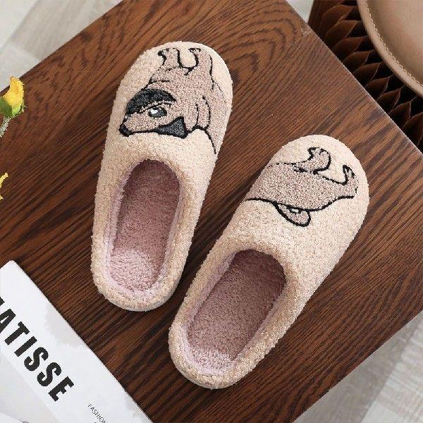 Plush Pug Slippers Comfortable Flat Thermal Slippers