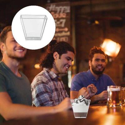 100PCS 60ML Transparent Dessert Cups Hard Plastic Trapezoid
