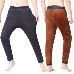 冬季爷爷保暖棉裤加肥加大码爸爸加绒加厚睡裤男老年人驼绒直筒裤