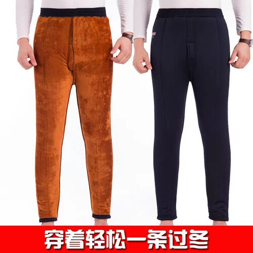 中老年人三层加厚起居裤驼绒男裤