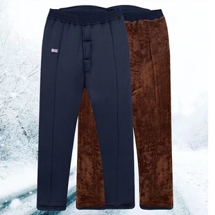 男开小便口老人保暖驼绒棉裤 爷爷高腰居家睡裤 加绒加厚冬季 爸爸裤