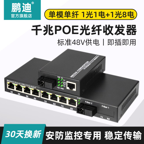 千兆1光1电+1光8电POE收发器鹏迪