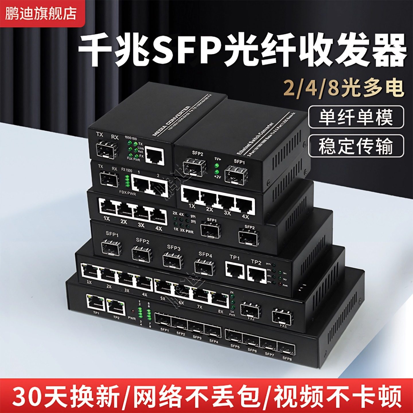 千兆SFP光纤收发器多光多电网络交换机监控光端机光电转换器单模单纤1光1电1光2电1光4电2光2电光口转电口