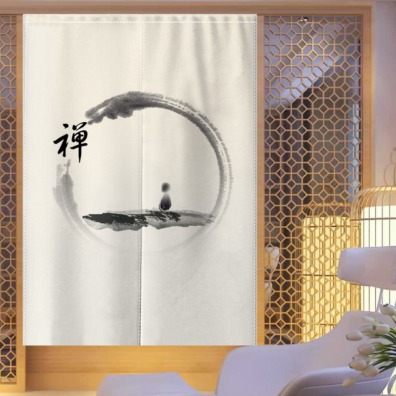 中式古典禅意厚磅棉麻门帘风水挂帘子卧室厕所免打孔隔断素雅门帘
