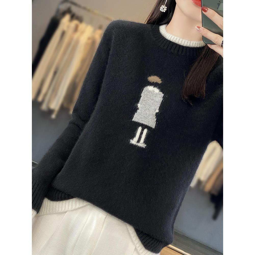 JOYIASS外贸双层圆领毛衣女秋冬加厚显瘦套头针织衫